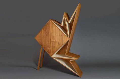 Teak #Origami-Style #Cabinet Has Appealing Form | Woodworking Network Geometric Furniture Design, Origami Furniture, Geometric Furniture, Cabinet Styles, Design Milk, Beautiful Furniture, Wooden Furniture, Cabinet Design, Interior Furniture