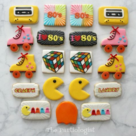 80s Birthday Cookies, 80s Theme Cookies Decorated, 90’s Theme, 80s Themed Cake, 80s Cookies, 40th Birthday Cookies, Birthday Hacks, Decades Party, 80s Birthday