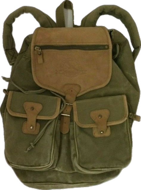 Vtg Eddie Bauer Canvas Backpack Bag Bucket Satchel Army Green Leather Rucksack #EddieBauer #Backpack Michael Afton, Green Backpacks, Soft Leather Handbags, Bags For Sale, Estilo Hippie, Laptop Messenger Bags, Leather Rucksack, Pretty Bags, Men's Bags