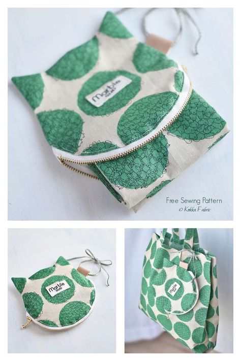 Foldable Bag With Cat’s Ear Pouch Free Sewing Pattern | Fabric Art DIY Cat Bag Pattern, Diy Knitting Machine, Diy Knitting Projects, Fabric Art Diy, Quilted Bag Patterns, Sewing Tutorials Bags, Crochet Baby Shoes Pattern, Pouch Sewing, Foldable Bag