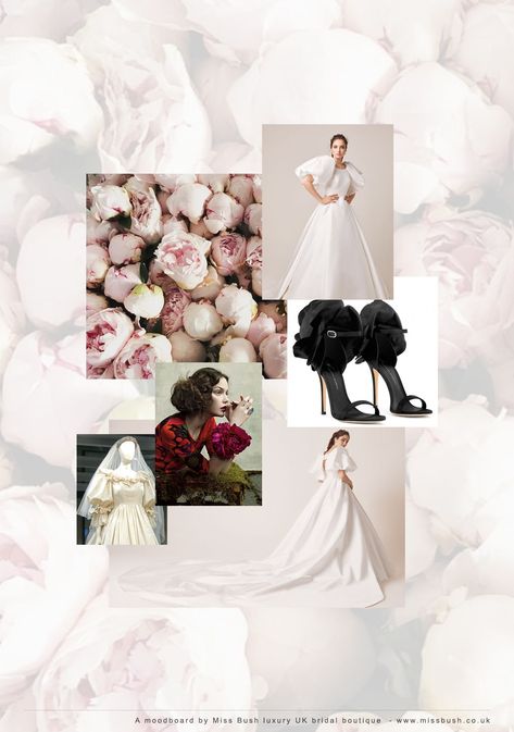 Wedding Lookbook Layout, Peony Colour Palette, Peony Palette, Floral Mood Board Fashion, Wedding Moodboard Inspiration, Peony Graphic Design, Princess Diana Wedding Dress, Diana Wedding Dress, Fashion Trending Moodboard