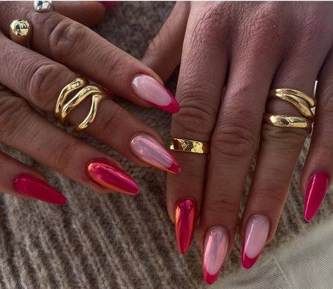 Evry Jewels, Red Tips, Pink Chrome Nails, Red Nail Designs, Red Nail, Dream Nails, Fire Nails, Funky Nails, Pretty Acrylic Nails