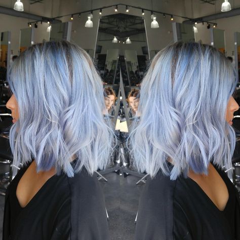 Shark blue by ion over wella T14 toner  Blue hair  Silver hair Fashion colors Vivid hair color Pastel hair color T14 Toner, Wella T14, Ion Hair Colors, Silver Blue Hair, Subtle Balayage, Vivid Hair Color, Hair Silver, Hair Toner, Silver Hair Color