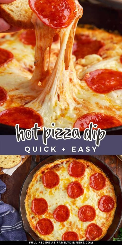 This creamy and cheesy hot pizza dip has everything you love in pizza. Enjoy dipping crusty bread, vegetables or crackers in this game day favorite. Pizza Dip With Cottage Cheese, Cottage Cheese Pizza Dip, Pizza Dip With Cream Cheese, Cheesy Pizza Dip, Hot Pizza Dip, Baked Cheese Dip, Cream Cheese Pizza, Pepperoni Dip, Vegetables Chips