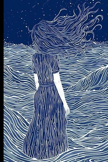 WishMerge Ocean Waves Night Bullet Journal Cover Design: Elegant Monochromatic Blue Artwork with Starry Sky and Flowing Hair, Dotted Notebook: Merge, Wish: Amazon.com: Books Ocean Book Cover, Journal Cover Design, Monochromatic Blue, Ocean Books, Bullet Journal Cover, Dotted Notebook, Blue Artwork, Flowing Hair, Journal Cover