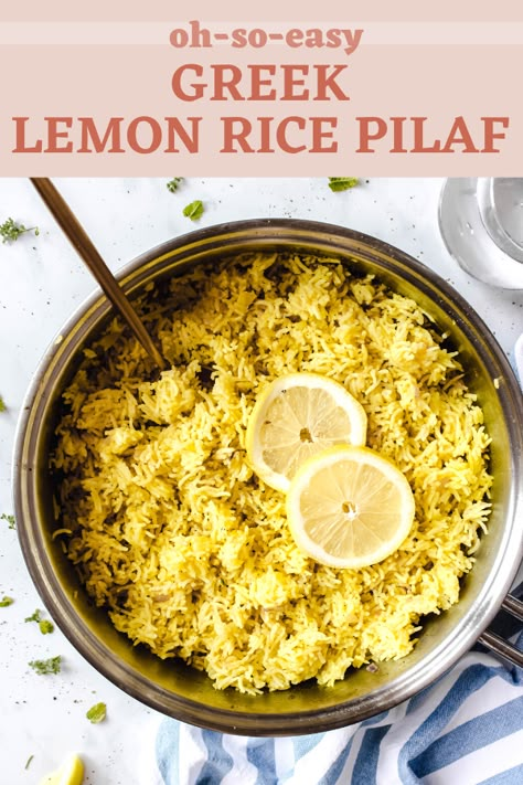 Greek Rice Recipe Pilaf, Mr Greek Rice Recipe, Luna Grill Rice Recipe, Greek Flavored Rice, How To Make Greek Rice, Lemon Rice Pilaf Recipe, Greek Lemon Rice Pilaf, Easy Greek Rice Recipe, Greek Rice Pilaf Recipe