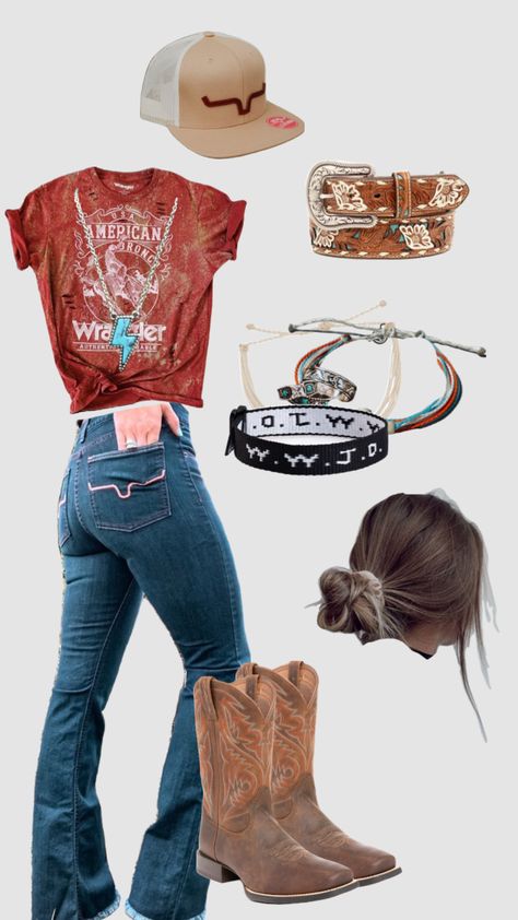 #country#outfit Country Belts For Women Outfit, Rustic Country Outfits, Cute Country Western Outfits, Western Outfits Women Summer Shorts, Western Themed Outfit Woman, Simple Western School Outfits, Western Ranch Outfits Women, Cowgirl Shirt Outfits, Hippy Country Outfit