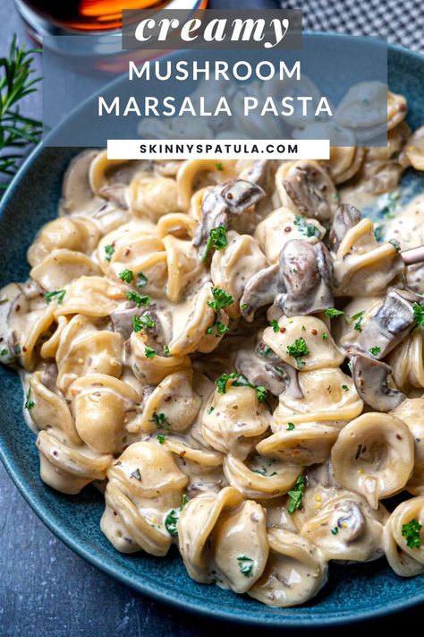 This creamy mushroom Marsala pasta is a delicious vegetarian dish that’s luxurious and simple to make at the same time. A rich, flavorful marsala sauce makes this pasta the kind of gourmet meal that you’ll want to make over and over again. Mushroom Marsala Pasta, Unique Pasta Recipes, Unique Pasta Dishes, Marsala Pasta, Mushroom Marsala, Marsala Sauce, White Sauce Pasta, Tortellini Recipes, Vegetarian Pasta Recipes