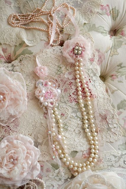 Jennelise Handmade Vintage Pink Jewelry, Feminine Pink Pearl Necklace Gift, Vintage Pearl Embellished Necklace As Gift, Vintage Lace Jewelry For Gifts, Vintage Pink Pearl Necklaces, Pink Lilly, Pearls And Lace, Shabby Chic Tea, Pink Lillies