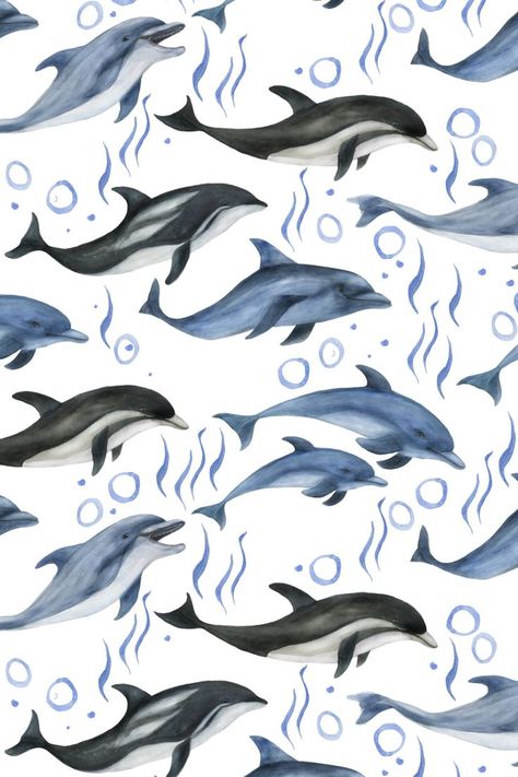 Dolphin Wallpaper, Dolphin Illustration, Aquatic Design, Ocean Graphic, Dolphin Pattern, Turtle Wallpaper, Dolphin Art, Abstract Portrait Painting, Watercolor Wallpaper