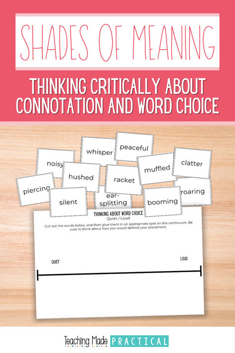 Word Choice, Shades of Meaning, & Connotation and Denotation Connotation And Denotation, Shades Of Meaning, Teaching Third Grade, Reading Comprehension Strategies, Fun School, 5th Grade Reading, 4th Grade Reading, Word Choice, 3rd Grade Reading