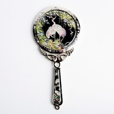 Mother of Pearl Princess Crane Pine Tree Cosmetic Makeup Small Hand Mirror 67 Ounce >>> For more information, visit image link. (This is an affiliate link) #SkinCareTools Pine Tree Design, Pearl Princess, Crane Design, Makeup Mirrors, Traditional Korean, Pearl Design, Skincare Tools, Hand Mirror, Macrame Knots