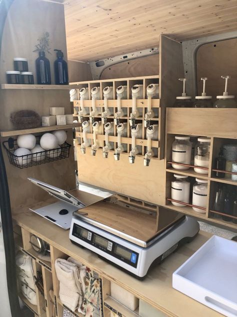 Mobile Refill Station, Zero Waste Store Ideas, Mobile Refillery, Refill Store, Zero Waste Grocery Store, Refill Shop, Apothecary Design, Apothecary Decor, Design Studio Office