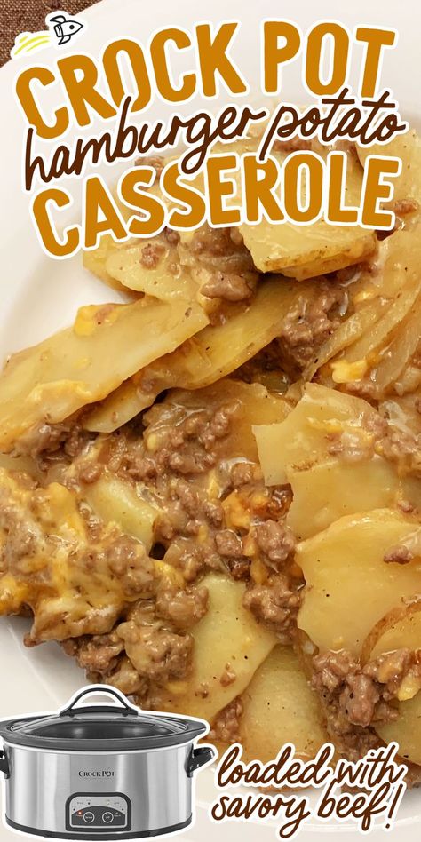 Crock Pot Hamburger Potato Casserole Hamburger And Potato Casserole, Hamburger Crockpot Recipes, Crock Pot Hamburger, Hamburger In Crockpot, Ground Beef Crockpot Recipes, Slow Cooker Kielbasa, Hamburger Potato Casserole, Hamburger And Potatoes, Slow Cooker Ground Beef