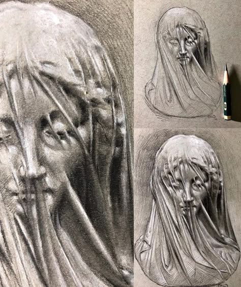 SinArty on Instagram: "Here’s my pencil sketch of this sculpture ‘The Veiled Virgin’. The depiction of the veil in marble and this illusion of transparency is genius by the Italian sculptor Giovanni (1815-1878) . . . #virginmary #sculpture #marblesculpture #drawing #strathmoreart #academicart #academicdrawing #drawinganatomyandart #humananatomy #practicedrawing #sketch #sketchbook #sketchbookdrawing #sketches #pencil #pencilsketch #pencilsketches #artoninstagram #artistsoninstagram #artoftheday Sketches Of Statues, Sculpture Drawing Sketch, Statue Drawing Sketch, Marble Statue Drawing Reference, Drawing Ideas Sketchbooks, Veil Drawing, The Veiled Virgin, Sculpture Sketch, Drawing Exhibition