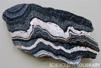 Gneiss - Gneiss is a metamorphic rock form characterized by discontinuous, altering light and dark layers, banding caused by segregation of different types of rock, typically light and dark silicates. Gneiss Rock, Marbling Art, Minerals Crystals Rocks, Rocks And Fossils, Geology Rocks, Metamorphic Rocks, Cool Rocks, Rock Collection, Mineral Stone