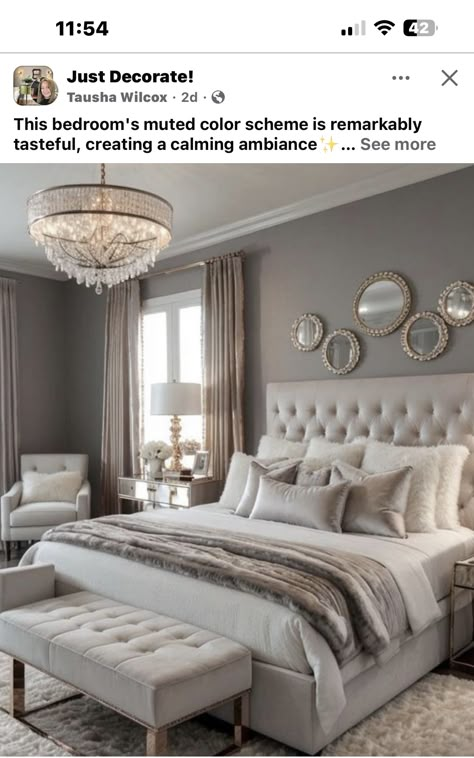 Grey And Gold Bedroom, Rose Gold Bedroom, Grey Bedroom Decor, Classy Bedroom, Beige Bedroom, Luxury Rooms, Bedroom Refresh, Decoration Inspiration, Master Bedrooms Decor