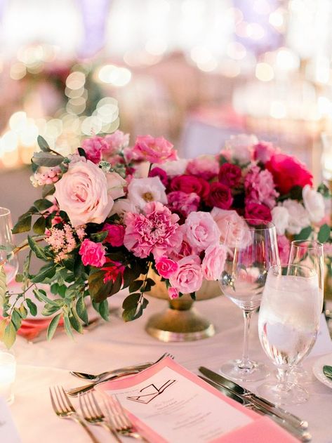 Pink White And Gold Flower Centerpieces, Pink And Green Floral Centerpieces, Dark Pink Centerpieces Wedding, Pink Flowers Centerpiece Birthday, Centerpieces With Pink Flowers, Different Shades Of Pink Wedding Flowers, Bright Pink Wedding Centerpieces, Event Floral Centerpieces, Bright Pink Flowers Wedding