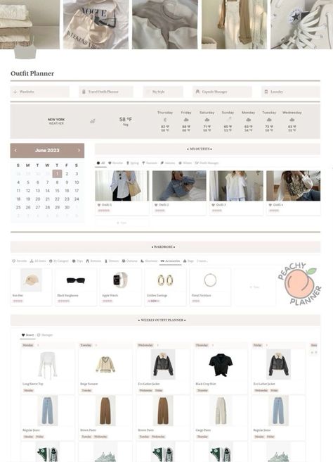 free notion template Notion Outfit Planner, Notion Beginner, Notion Template 2023, Study Planner Free, Wardrobe Clothes Organizer, 2023 Wardrobe, Notion Inspo, Notion Aesthetic, Wardrobe Planner