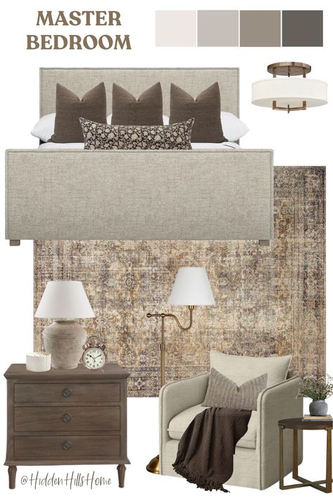 Enyart 6 - Piece Upholstered … curated on LTK Modern Traditional Decor Bedroom, Brown Color Scheme Bedroom, Rustic Modern Bedroom Master Suite Ideas, Organic Moody Bedroom, Ltk Bedroom, Cream And Wood Bedroom, Modern Organic Bedroom Mood Board, Neutral Bedding Dark Headboard, Warm Transitional Bedroom