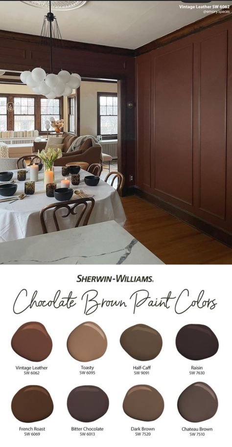 Dark Brown Wall Paint, Warm Brown Paint Colors, Zyla Palette, Chocolate Brown Paint, Chocolate Walls, Dark Brown Walls, Design Stairs, Brown Paint Colors, Brown Wall