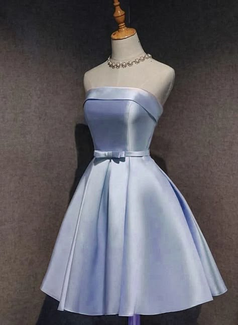 Lovely Light Blue Satin Knee Length Homecoming Dress, Blue Short Party Dress Simple Short Bridesmaid Dresses, Beaded Party Dress, Chiffon Party Dress, Multi Way Dress, Velvet Prom Dress, Floral Dress Formal, Short Prom Dresses, Homecoming Party, Blue Party Dress