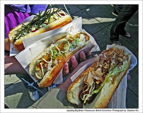 Japadog Big Bite by stephenccwu, on Flickr Ireland Food, Dog Cart, Hot Dog Cart, New Food, Burgers Sandwiches, Teriyaki Sauce, Food Staples, Gold Medal, Hot Dog Buns