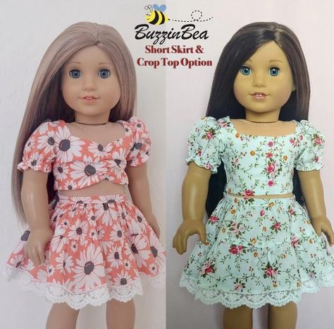 BuzzinBea Nymphea Skirt, Shorts, and Top 18 inch Doll Clothes Pattern | Pixie Faire Skirt Top Set, Doll Patterns Free, Doll Clothes Pattern, Sewing Doll Clothes, Romper Pattern, Ag Doll Clothes, Skirt Shorts, Skirt And Top Set, Clothes Pattern