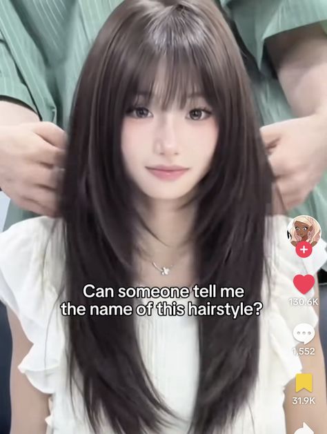 Hime Haircut Aesthetic, Japanese Hair Bangs, Hime Haircut With Layers, Japanese Layers Haircut, Cute Layers For Long Hair, Hime Bangs Hairstyle, Hair For Fuller Faces, Wispy Hime Cut, Layered Long Hair Bangs