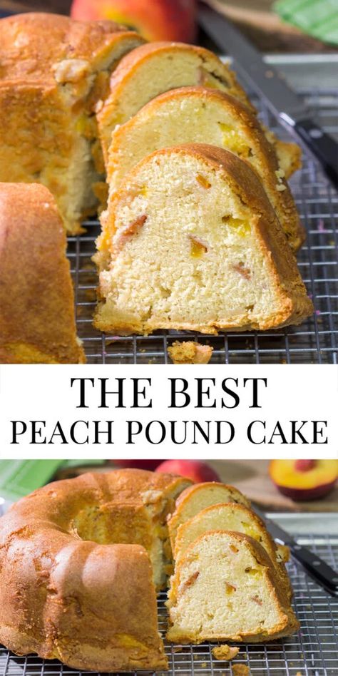 Fresh Peach Pound Cake | Pound cake filled with fresh peaches! Peach Cobbler Pound Cake Grandbaby Cakes, Peach Bundt Cake Recipes, Peach Pound Cake Recipe, Homemade Peach Jam, Peach Pound Cake, Peach Pound Cakes, Grandbaby Cakes, Cheesecake Oreo, Homemade Snickers