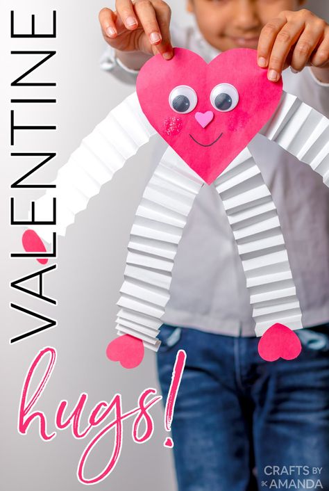 This cute Valentine Hugs craft is easy to make and the kids love making them! Teachers - this is a great classroom project kids can give to loved ones! #craftsbyamanda Crafts For 1st Graders Easy, Easy Valentines Day Crafts For Kids Classroom, Hug Craft, Valentines Day Crafts For Preschoolers, Easy Valentine Crafts, Pink Crafts, Valentine's Day Crafts For Kids, Preschool Valentines, Valentine Crafts For Kids