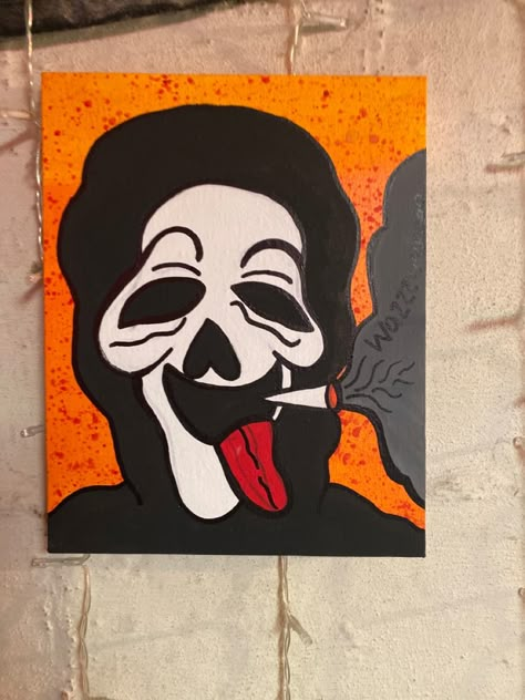 Canvas Painting Ideas For Stoners, Trippy Halloween Art, Crazy Person Drawing, Trippy Cartoon Painting Ideas, Grunge Painting Ideas On Canvas, Trippy Painting Ideas Creative Easy, Easy Cool Paintings Ideas, Things To Paint On Canvas Trippy, Horror Paintings Easy