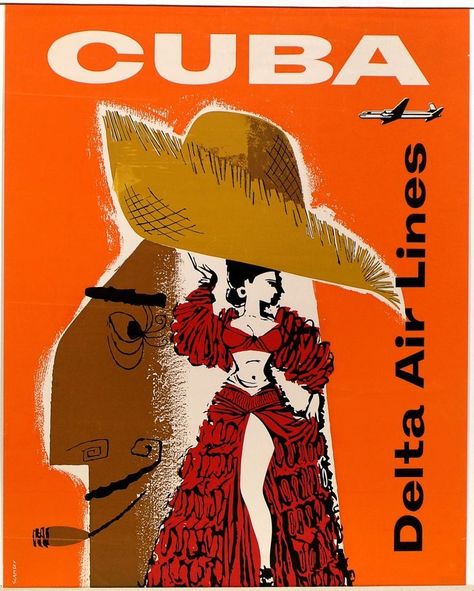 Vintage Airline Posters, Cuban Art, Travel Advertising, Travel Ads, Airline Travel, Vintage Airlines, Cuba Travel, Delta Airlines, Images Vintage