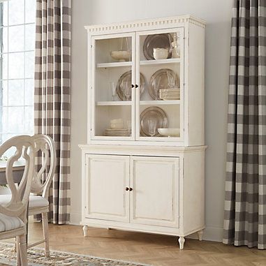 Ingrid Sideboard with Hutch White Dining Cabinet, Glass Door Hutch, Buffet Cabinets, Hutch Buffet, Hutch Ideas, Woven Charger, Closet Storage Systems, Starter House, Kitchen Furniture Storage