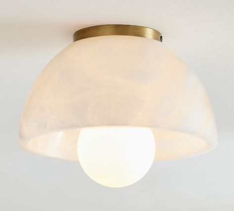 Windham Alabaster Dome Flush Mount | Pottery Barn Exterior Landscape Lighting, Alabaster Sherwin Williams, Silo Ideas, Lights Hallway, Stairs Light, Hall Lights, Bath Light Fixtures, Coastal Mediterranean, Home Lighting Fixtures