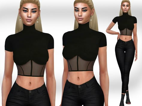 Sims 4 — Female Transparent Detail Crop Tops by saliwa — Female Transparent Detail Crop Tops #featuredartist Sims 4 Cc Black Crop Top, Saliwa Sims 4, Sims4 Cc Crop Tops, Sims 4 Women Tops, Sims 4 Cc Womens Tops, The Sims 4 Cc Tops Female, Sims 4 Cc Clothes Female Tops Cute, Sims 4 Cc T Shirts Female, Sims 4 Cc Corset Top