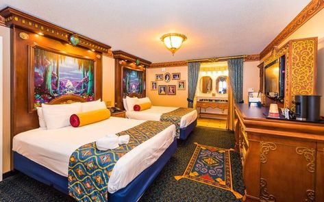 Royal Rooms at Port Orleans Riverside Review - Disney Tourist Blog Royal Guest Room, Beauty And The Beast Bedroom, Disney Hotels Room, Disney Port Orleans Riverside, Themed Hotel Rooms, Disney Port Orleans, Port Orleans Riverside, Royal Room, Disney Room Decor