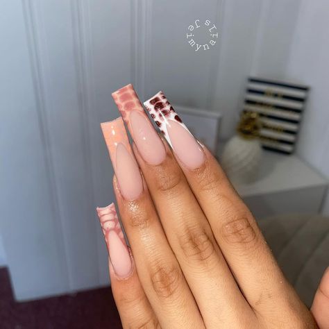 Crockadile Acrylic Nails, Snakeskin Nails, Brown Acrylic Nails, Drip Nails, French Tip Acrylic Nails, Fall Acrylic Nails, Long Acrylic Nails Coffin, Acrylic Nails Coffin Pink, Long Square Acrylic Nails