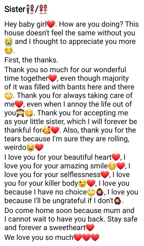 Letter to a sister👭/👫 Letter To Sister Birthday, Happy Birthday Sister Letter, Text For Sister, Sister Birthday Paragraph, Happy Birthday Note For Sister, Love Letter For Sister, Sister Paragraphs, Message For Sister On Her Wedding, Happy Birthday Letter To Sister