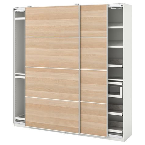 IKEA - Combinaison armoire PAX / MEHAMN - blanc, effet chêne blanchi, Largeur: 200.0 cm, Profondeur: 44.0 cm, Hauteur: 201.2 cm Pax Planner, Armoire Pax, Drawer Mat, Pax System, Ikea Ireland, Pax Wardrobe, Plastic Edging, Shoe Shelf, Clothes Rail