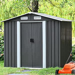 6.3 x 4.3 FT Outdoor Storage Shed, Metal Outside Sheds Storage with Sliding Doors and Vents, Outdoor Storage Cabinet Garden Shed Tool Shed with Pent Roof for Backyard Patio Garden Lawn, Grey Outside Sheds, Outdoor Storage Cabinet, Tool Sheds, Outdoor Storage Sheds, Amazon Home, Storage Shed, Shed Storage, Luxury Store, Garden Shed