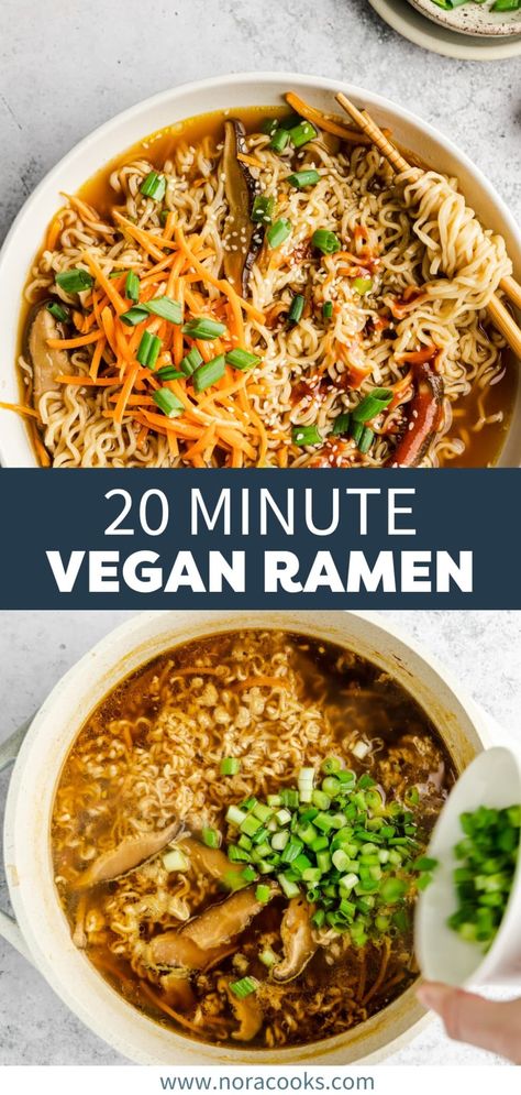 Vegan 30 Minute Meals, Easy Veggie Ramen, Vegan Ramen Soup, Vegan Ramen Noodle Recipes, Plant Based Ramen, Easy Vegan Ramen, Veggie Ramen, Vegan Ramen Recipes, Quick Vegan Dinner Recipes