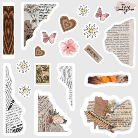 Stickers For Diary Scrapbooking, Diary Stickers Printable, Scrapbook Stickers Printable Aesthetic, Aesthetic Flower Stickers Printable, Papercraft Cute, Digital Scrapbook Stickers, Scrapbook Journal Stickers, Stickers For Diary, Vintage Aesthetic Stickers Printables