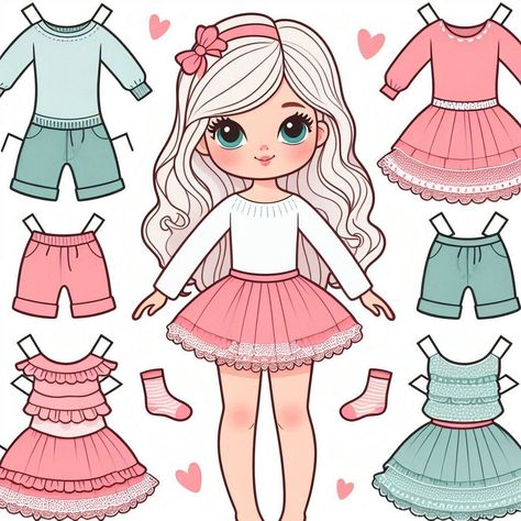 Image Creator Doll Stickers, Paper Dolls Clothing, My Style Bags, Paper Doll Dress, Paper Doll House, Paper Dolls Printable, Crafty Kids, Cute Easy Drawings, Activity Sheets