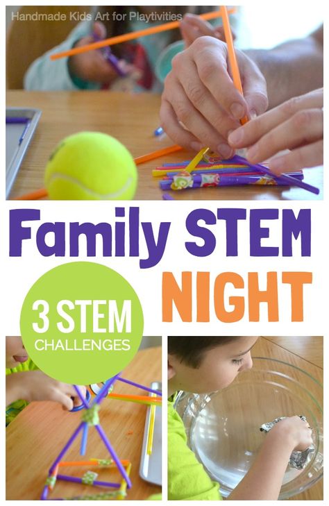 Stem Challenges. Many people think of STEAM (or STEM) activities to do at school, but they also are fun, engaging activities the whole family can participate in. Stem Family Night, Family Science Night, Steam Night, Stem Night, Family Math Night, Balloon Car, Math Night, Family Involvement, Engineering Art