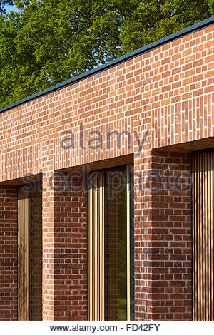 Facade perspective detail with deep window reveals. Britten-Pears Archive, Aldeburgh, United Kingdom. Architect: - Stock Photo Stanton Williams, Modern Bungalow Exterior, Window Reveal, Brick Detail, Bungalow Exterior, Townhouse Designs, House Extension Design, Brick Architecture, Architecture Graphics