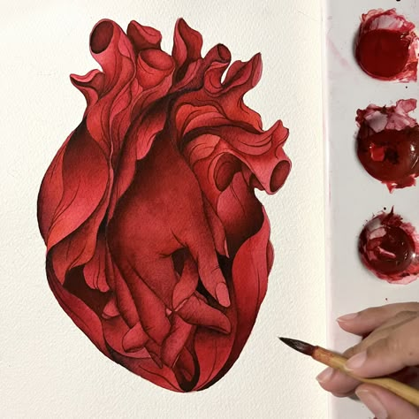 Heart Drawing Watercolor, Tough Drawings, Painting Ideas Heart, Cool Tattoo, Virtual Art, Art Painting Gallery, Inspiration Painting, Art Diary, Romantic Art