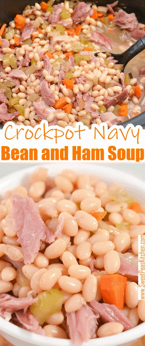 Ham Soup Crockpot, Navy Bean Soup With Ham, Navy Bean And Ham Soup, Crockpot Goulash Recipe, Navy Beans And Ham, Bean Soup Crockpot, Bean Soup With Ham, Crockpot Ham And Beans, Bean And Ham Soup