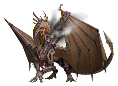 Steam-Powered Clockwork Dragon - Pathfinder PFRPG DND D&D 3.5 5E 5th ed d20 fantasy Clockwork Animals Dnd, Clockwork Dragon Dnd, Clockwork Dragon Art, Robot Dragon Concept Art, Clockwork Dnd, Robotic Dragon, Clockwork Dragon, Robot Dragon, Steampunk Dragon