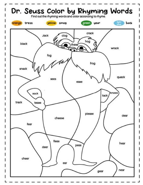 Throwing a Dr. Seuss birthday party and looking for activities? Print out our free Dr Seuss coloring pages and word search puzzles here. The Lorax Activities, Dr Seuss Printables, Color By Number Worksheet, Dr Seuss Coloring Pages, Number Worksheet, Dr Seuss Crafts, Grinch Crafts, Cvc Words Worksheets, Free Coloring Sheets